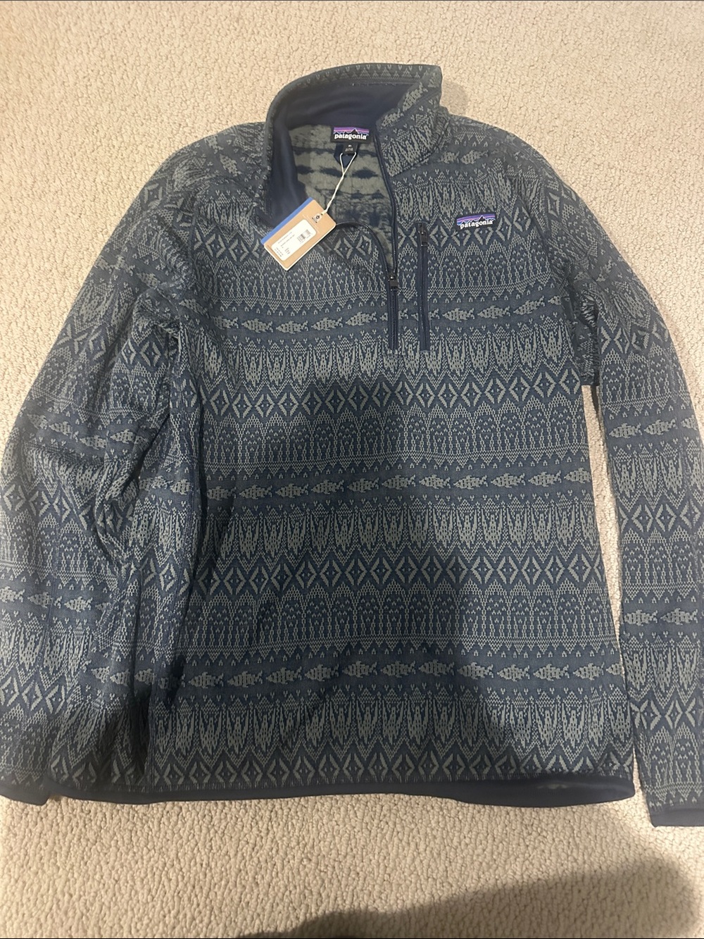 Patagonia Men's Navy Patterned Quarter-Zip Fleece Pullover